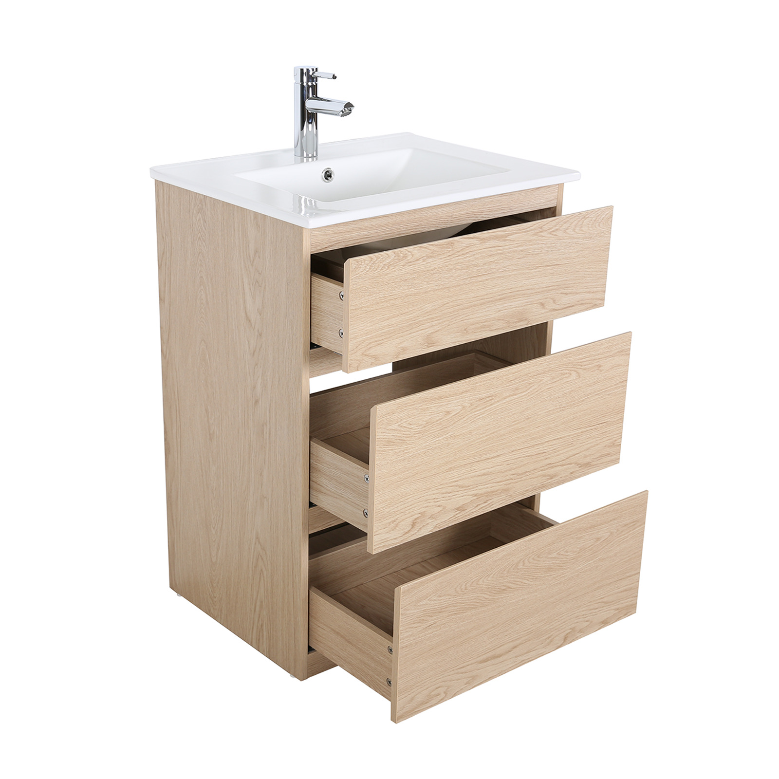 Meuble simple vasque sur pieds 60cm - avec plan vasque céramique