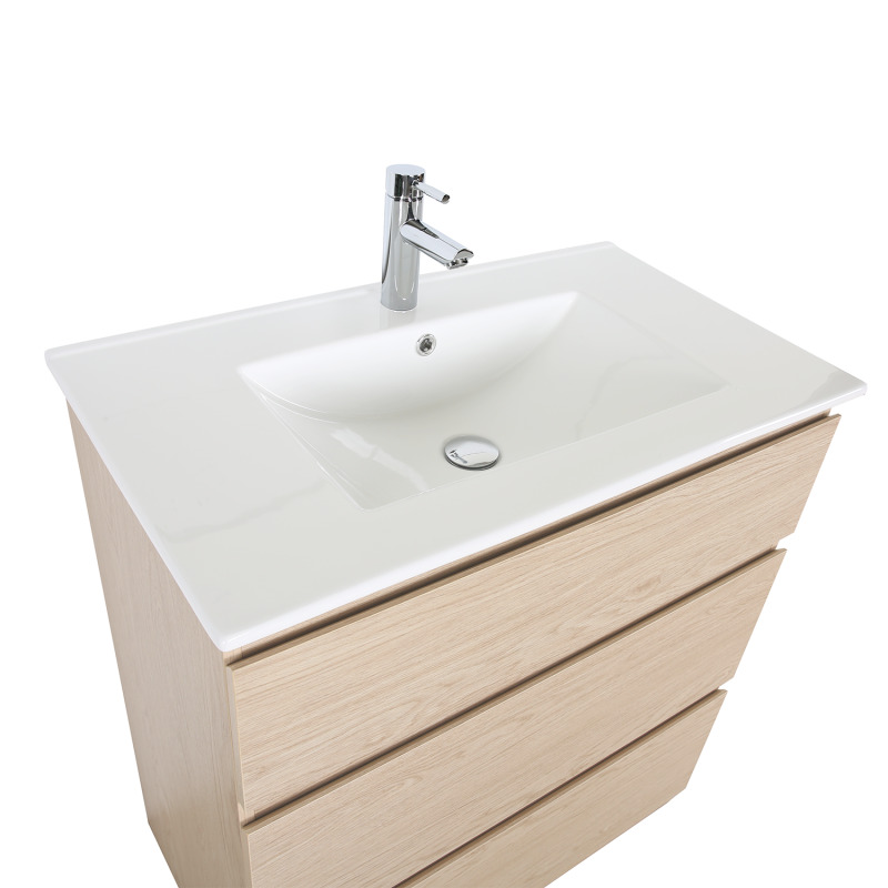 Meuble simple vasque sur pieds 80cm - avec  plan vasque céramique