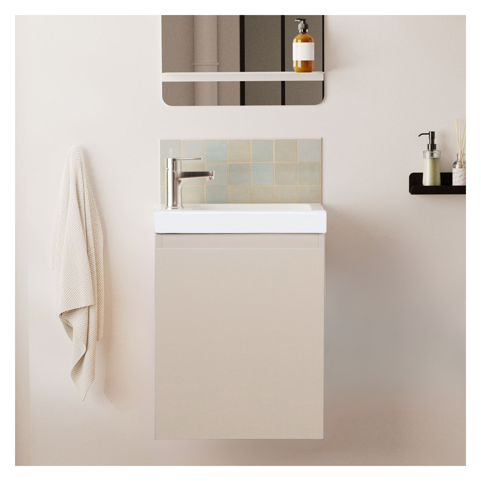 Meuble lave-mains suspendu avec vasque céramique