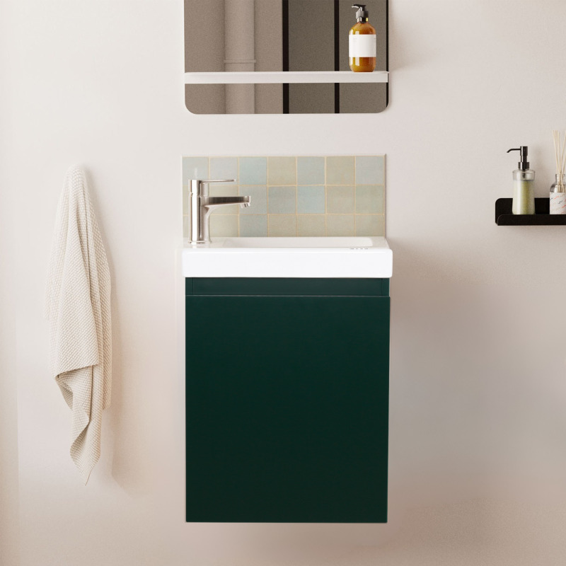 Meuble lave-mains suspendu avec vasque céramique