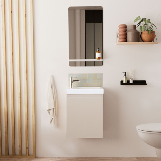 Ensemble lave-mains suspendu avec miroir tablette