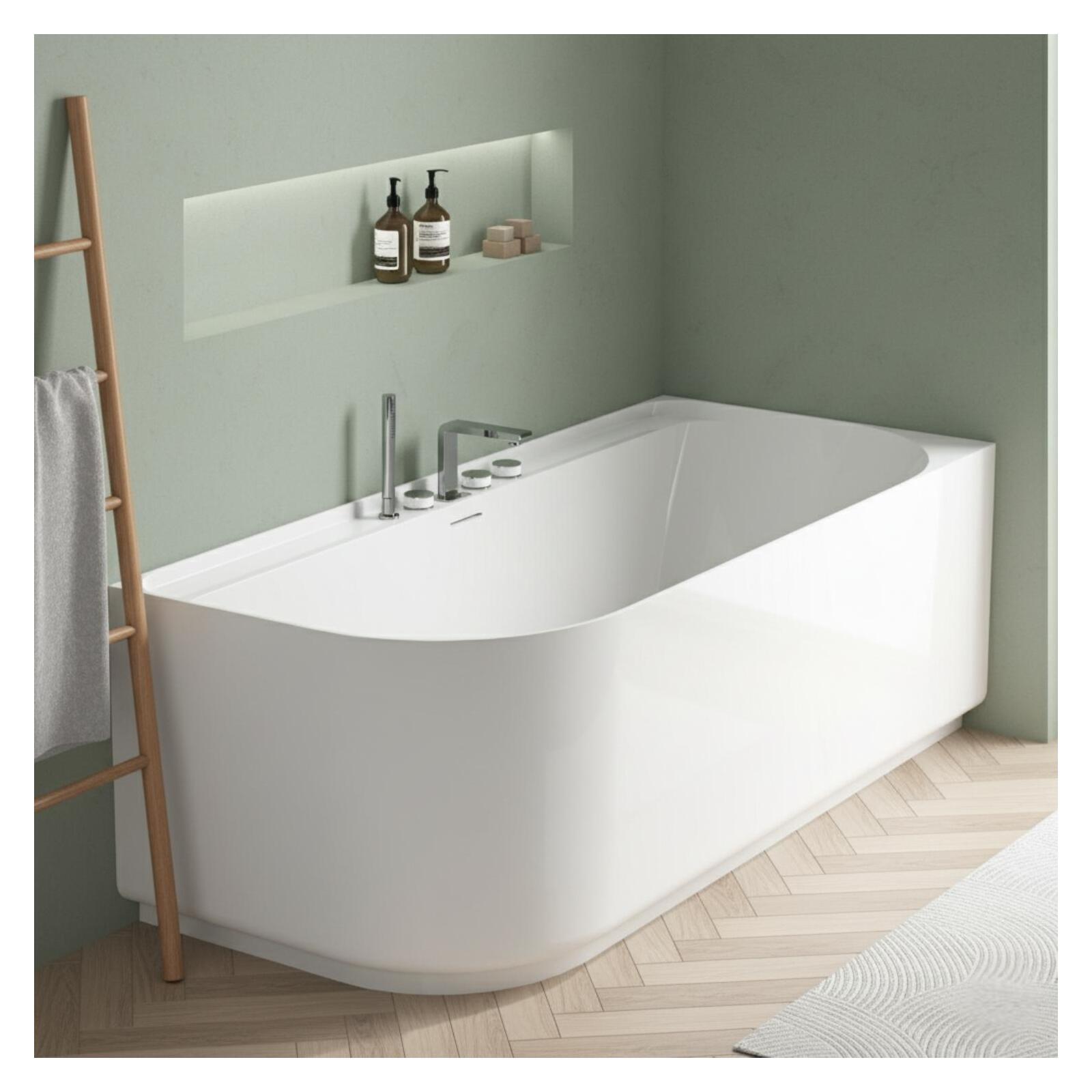 Baignoire semi-îlot blanche 170cm en acrylique Lucite®  - Angle droit - Livrée complète