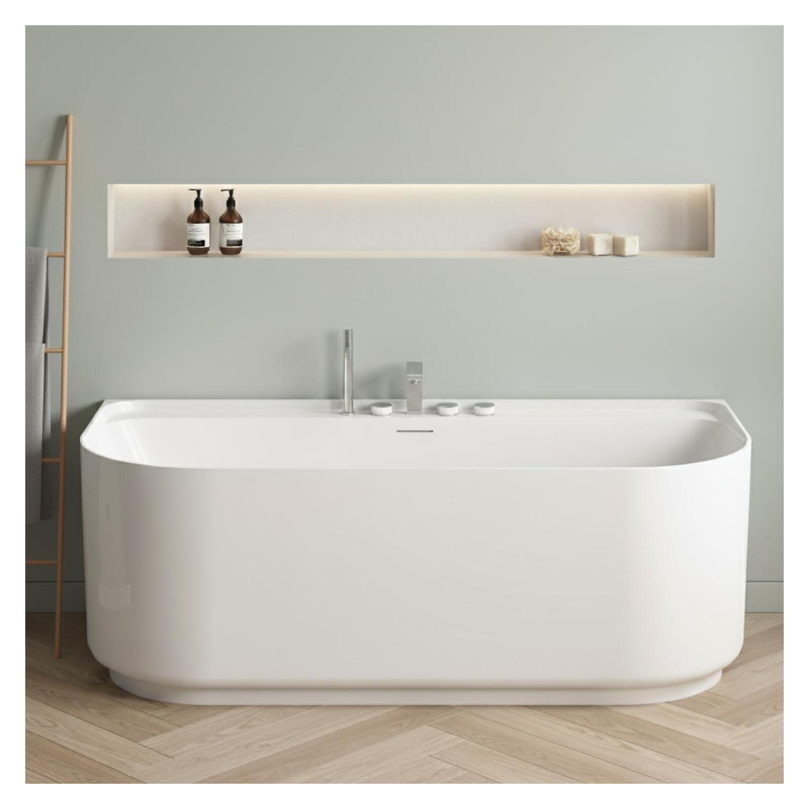 Baignoire murale blanche 170cm en acrylique Lucite® - Livrée complète