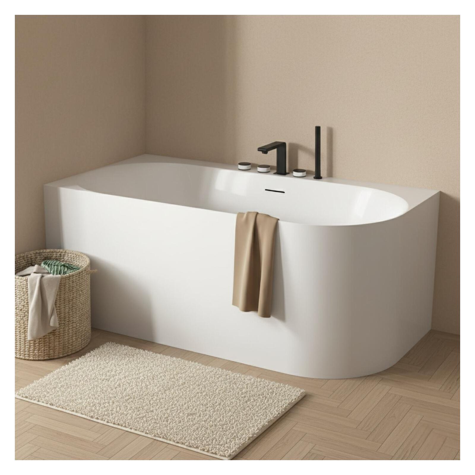 Baignoire semi-îlot blanche 170cm en acrylique Lucite®  - Angle gauche - Livrée complète
