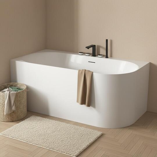 Baignoire semi-îlot blanche 170cm en acrylique Lucite®  - Angle gauche - Livrée complète