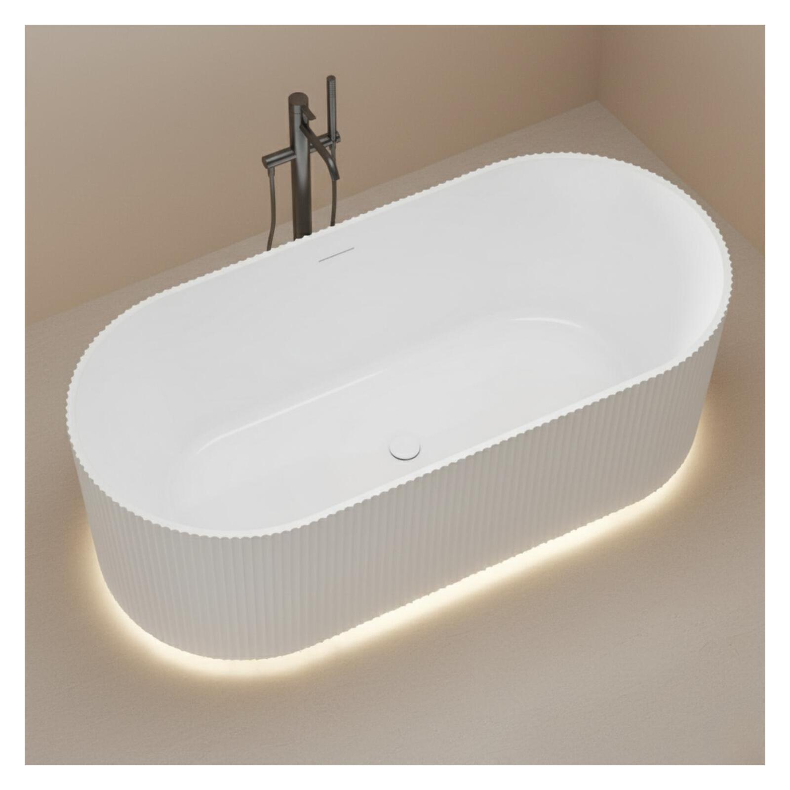 Baignoire îlot blanche 170cm striée en acrylique Lucite® - Livrée complète