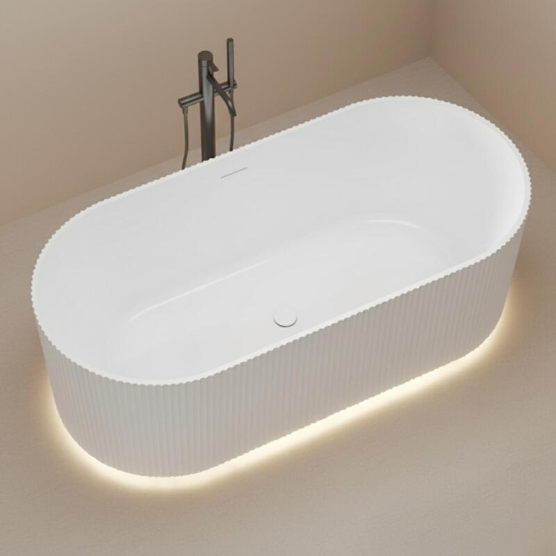 Baignoire îlot blanche 170cm striée en acrylique Lucite® - Livrée complète