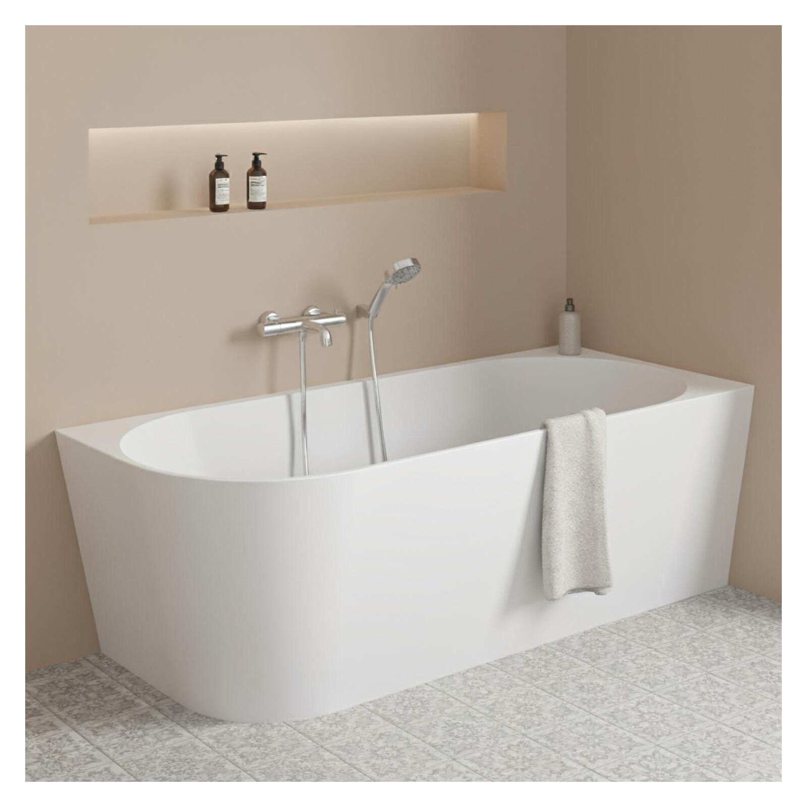 Baignoire semi-îlot en acrylique blanche 150cm - Angle droit