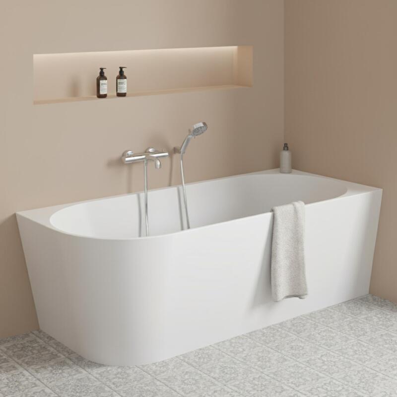 Baignoire semi-îlot en acrylique blanche 150cm - Angle droit