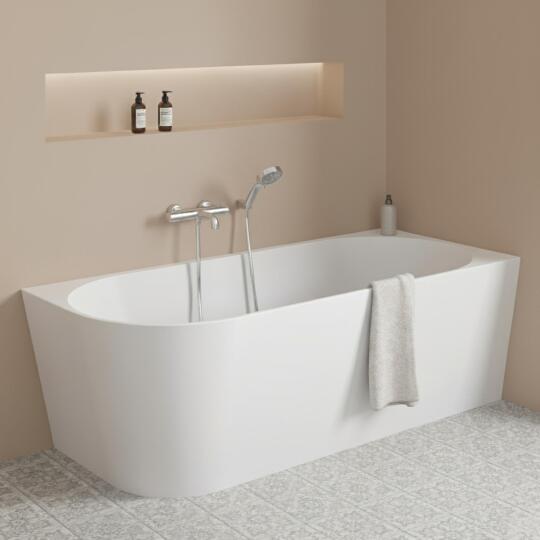 Baignoire semi-îlot en acrylique blanche 150cm - Angle droit