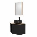 Ensemble meuble sous vasque d'angle avec vasque, robinet noir et armoire de toilette