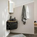 Ensemble meuble sous vasque d'angle avec vasque, robinet noir et armoire de toilette