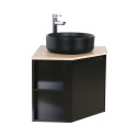 Ensemble meuble sous vasque d'angle avec vasque et robinet noir