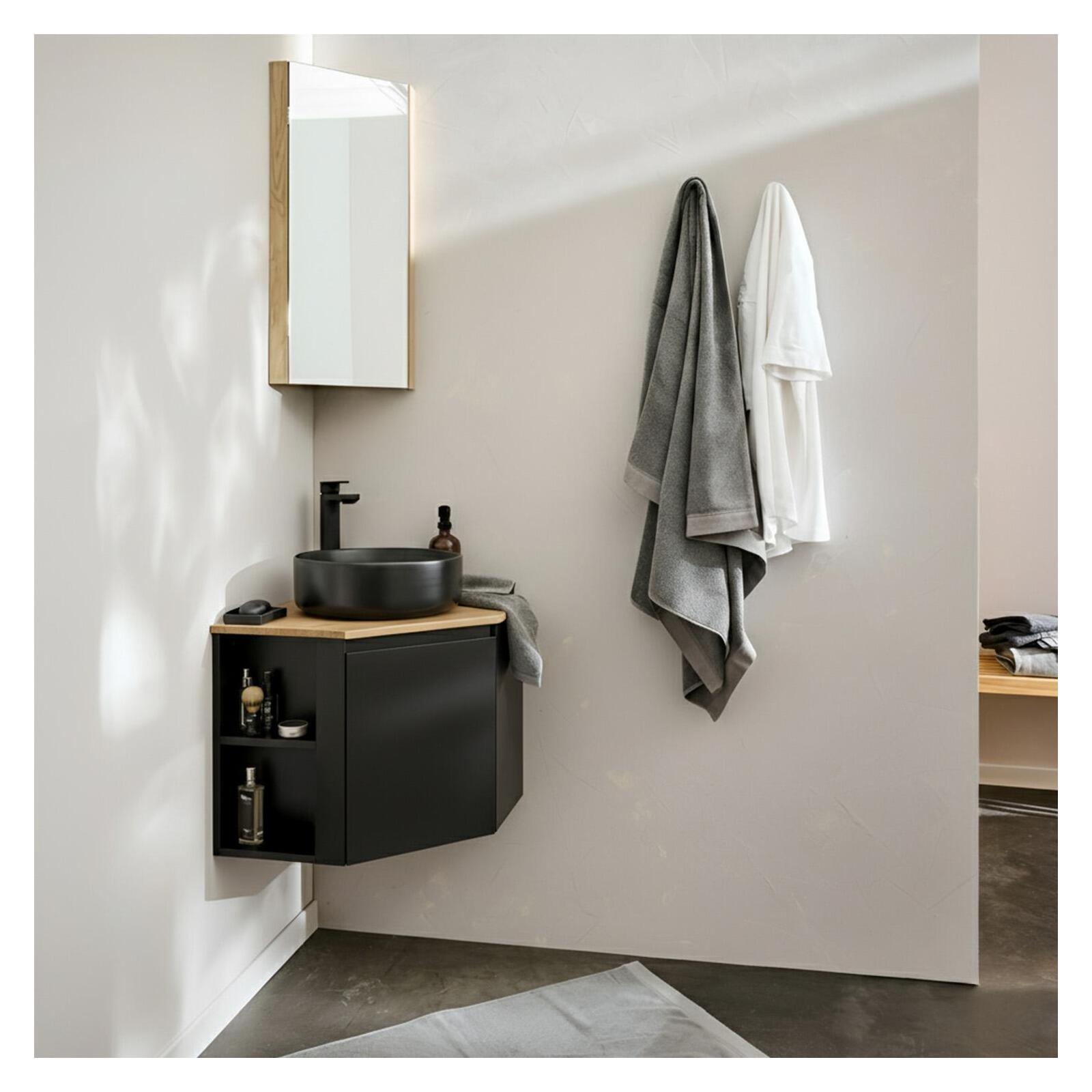 Ensemble meuble sous vasque d'angle avec vasque noire