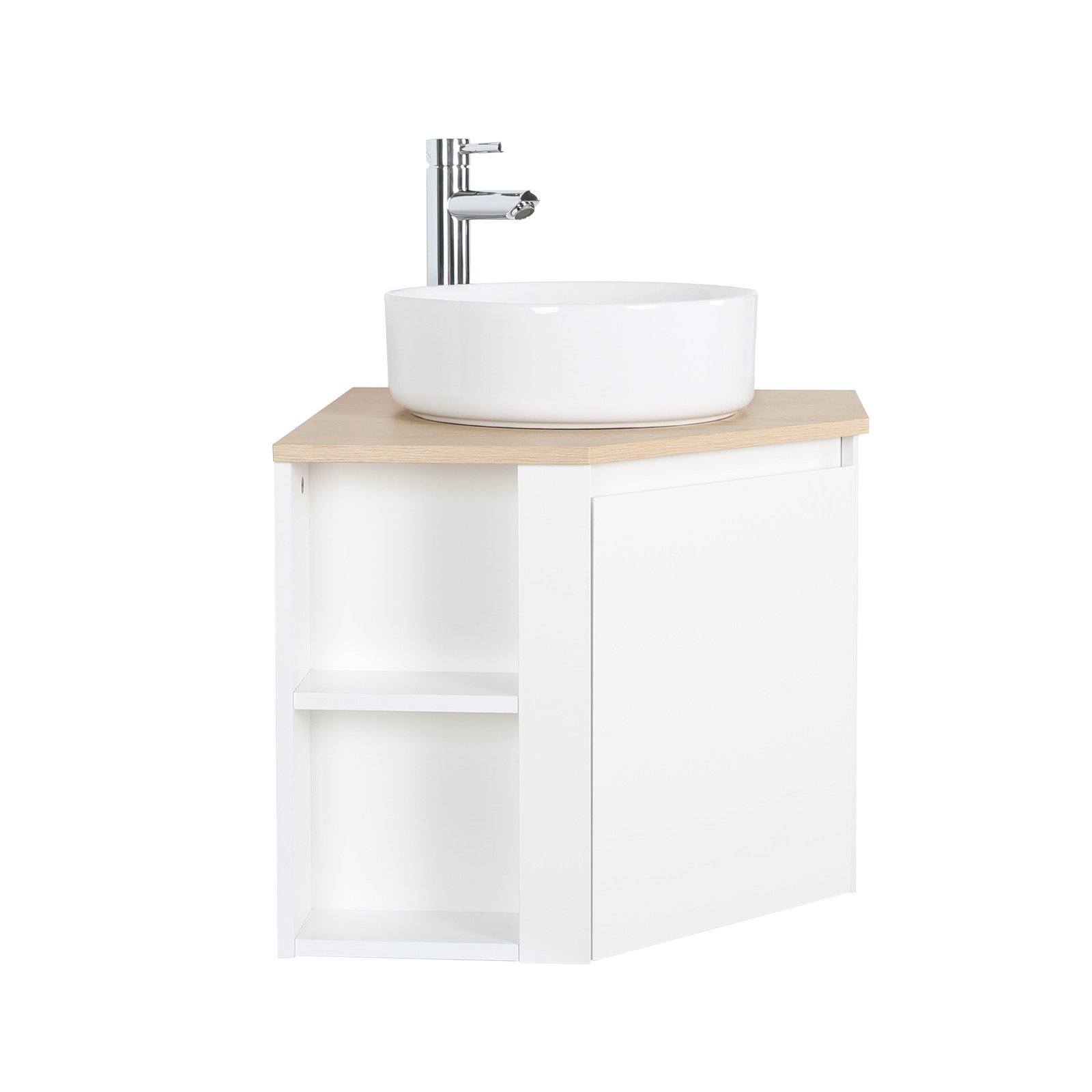 Ensemble meuble sous vasque d'angle avec vasque blanche