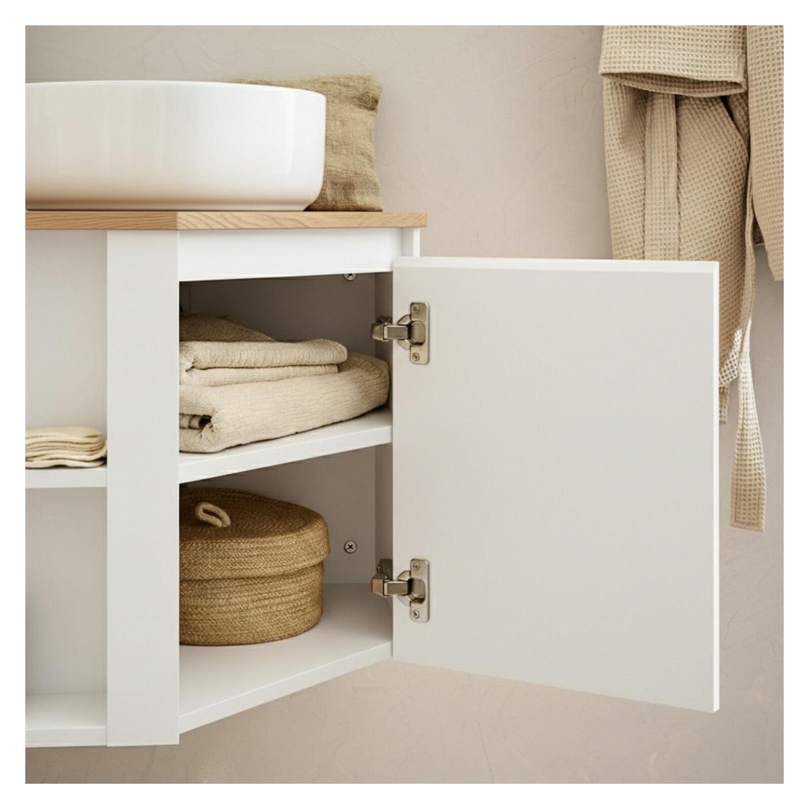 Ensemble meuble sous vasque d'angle avec vasque blanche