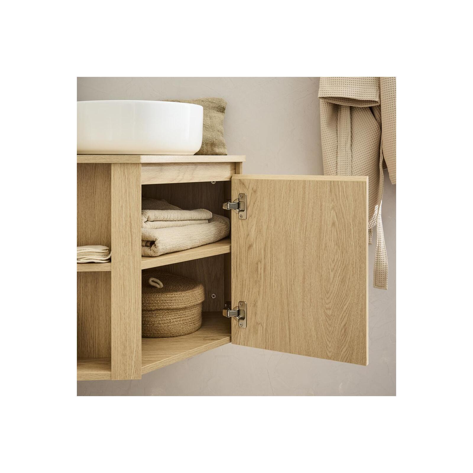 Meuble sous vasque d'angle suspendu 52cm - avec plan vasque décor chêne