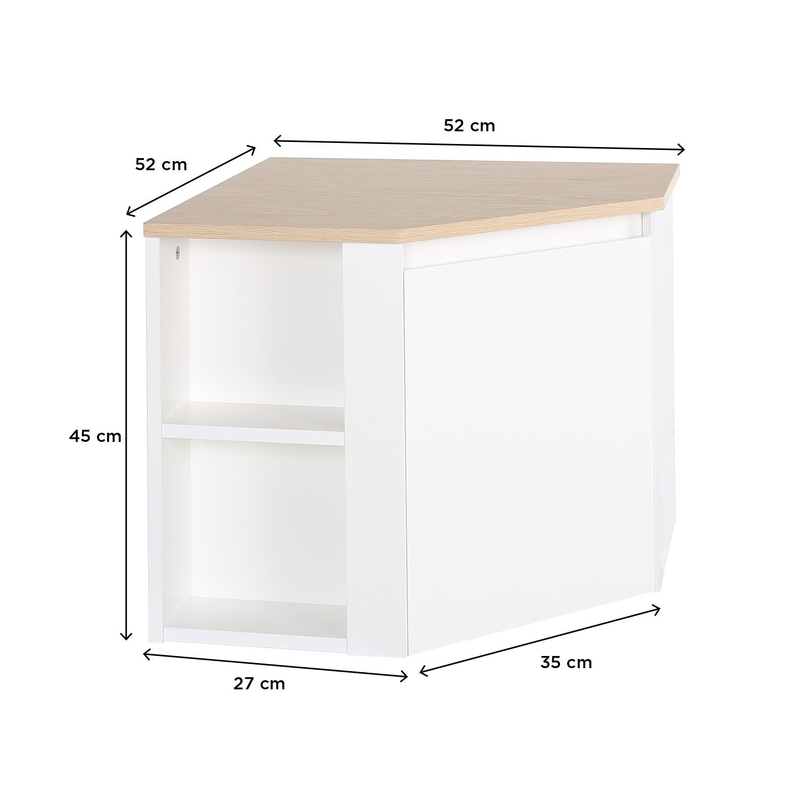 Meuble sous vasque d'angle suspendu 52cm - avec plan vasque décor chêne