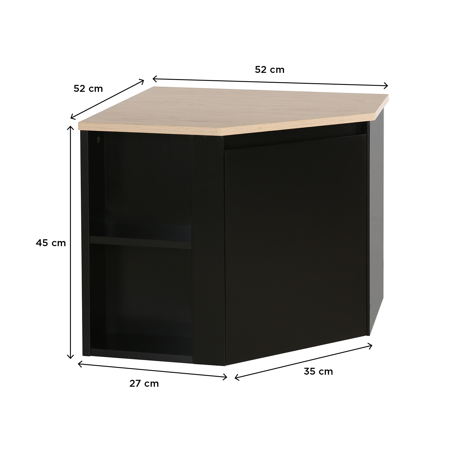 Meuble sous vasque d'angle suspendu 52cm - avec plan vasque décor chêne