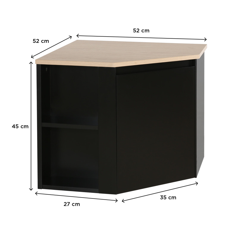Meuble sous vasque d'angle suspendu 52cm - avec plan vasque décor chêne