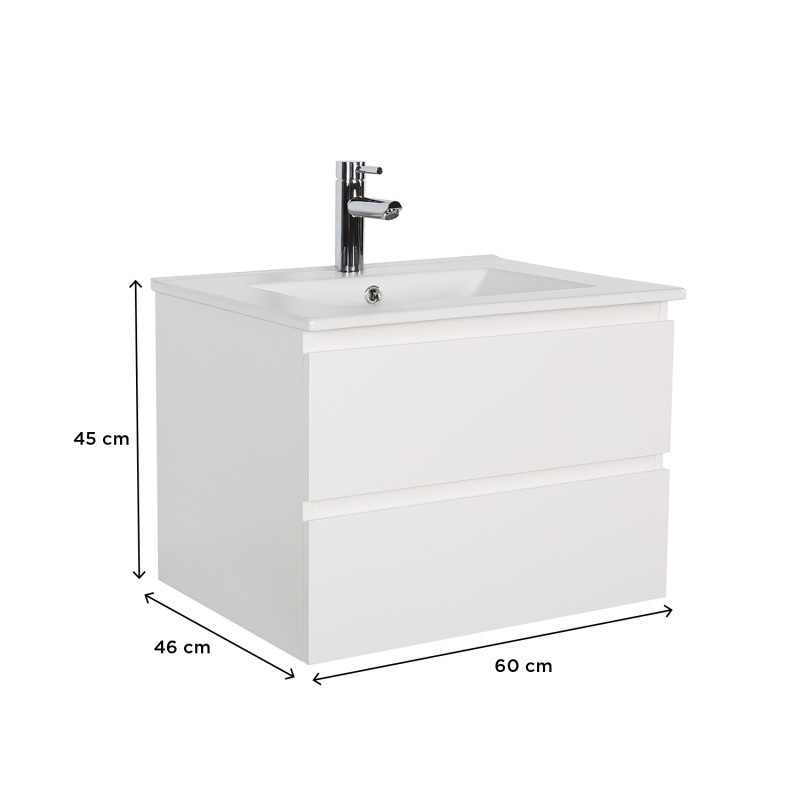 Meuble simple vasque suspendu 60cm - avec plan vasque céramique