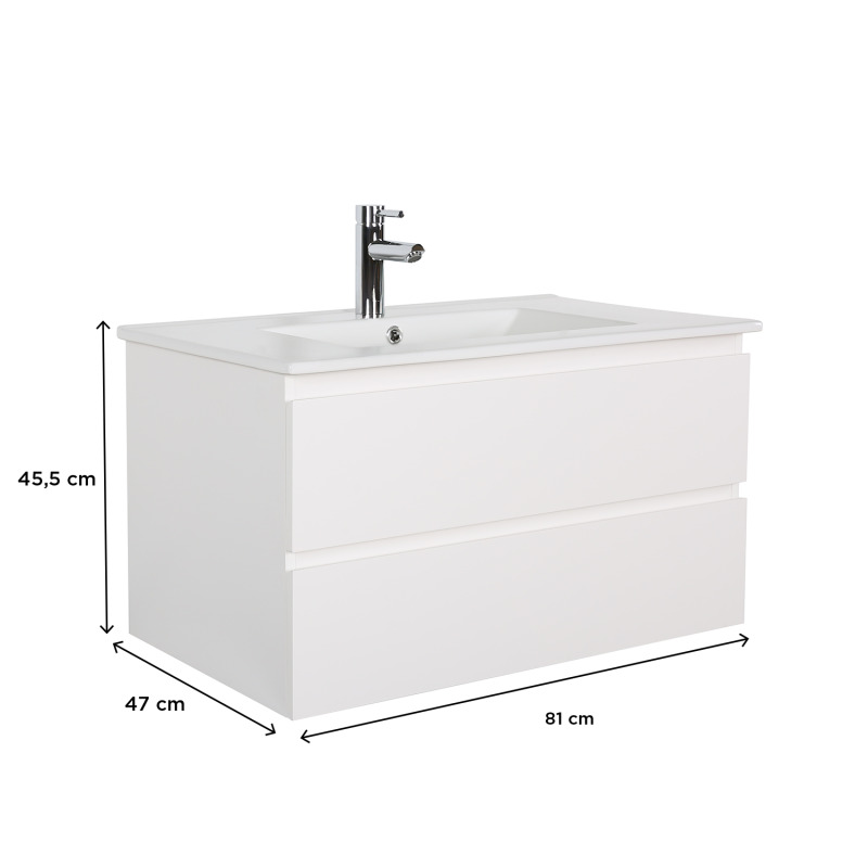 Meuble simple vasque suspendu 80cm - avec plan vasque céramique