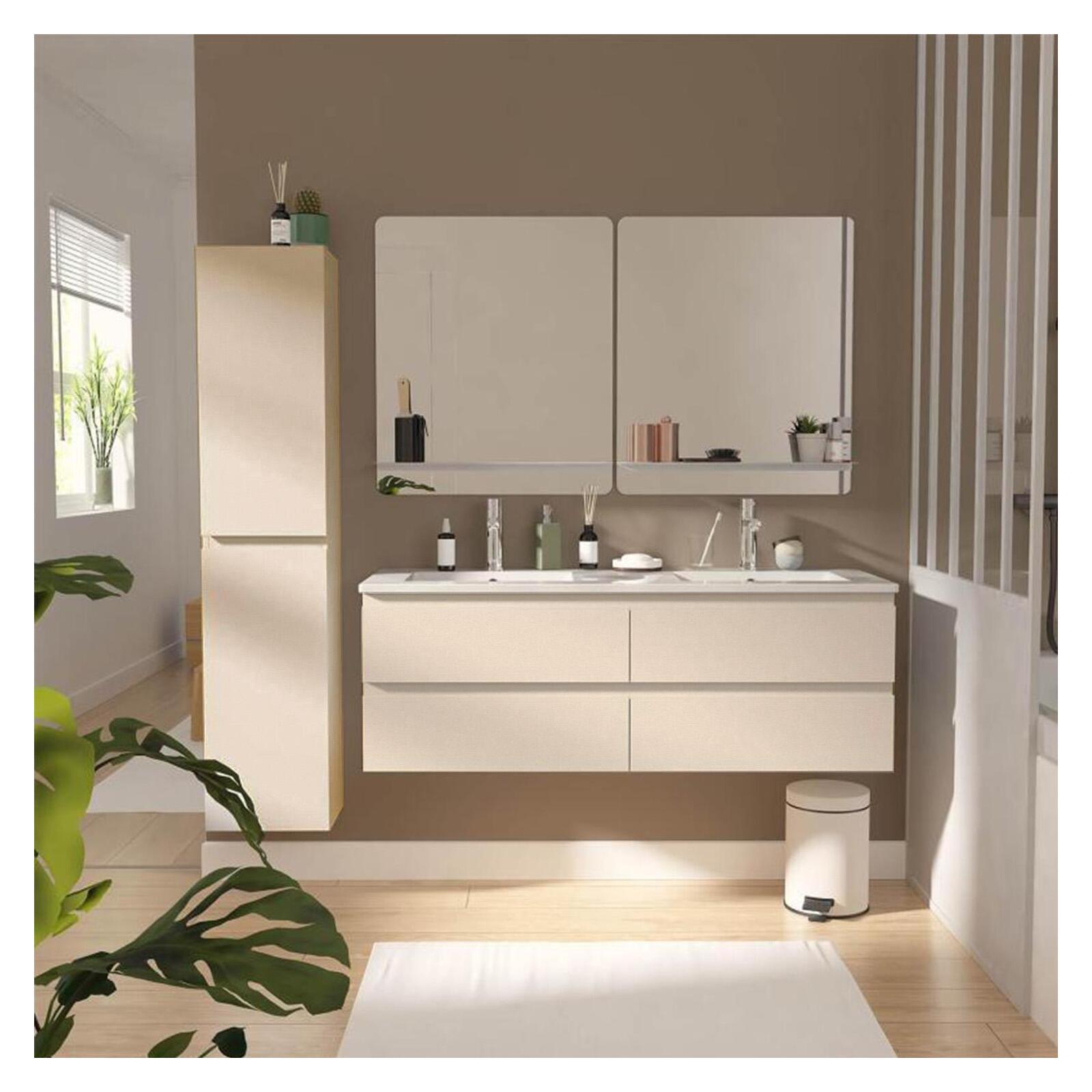 Meuble double vasque suspendu 120cm - avec plan vasque céramique