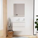 Ensemble simple vasque 60cm avec plan céramique, robinet chromé et miroir
