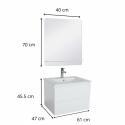 Ensemble simple vasque 60cm avec plan céramique, robinet chromé et miroir