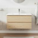 Ensemble meuble simple vasque décor chêne  80cm + vasque + robinet