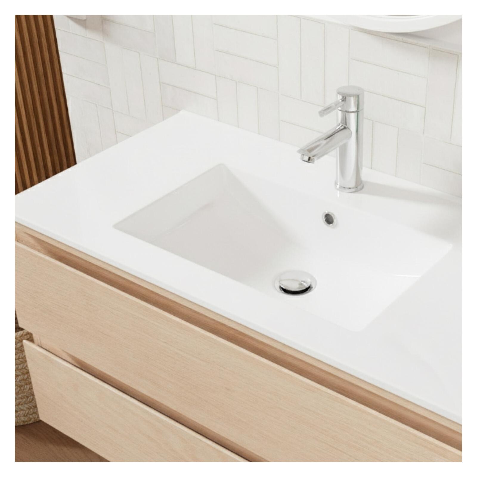 Ensemble meuble simple vasque décor chêne  80cm + vasque + robinet