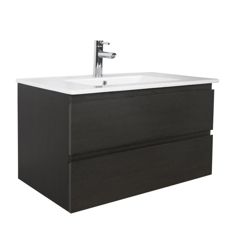 Ensemble meuble simple vasque décor chêne  80cm + vasque + robinet