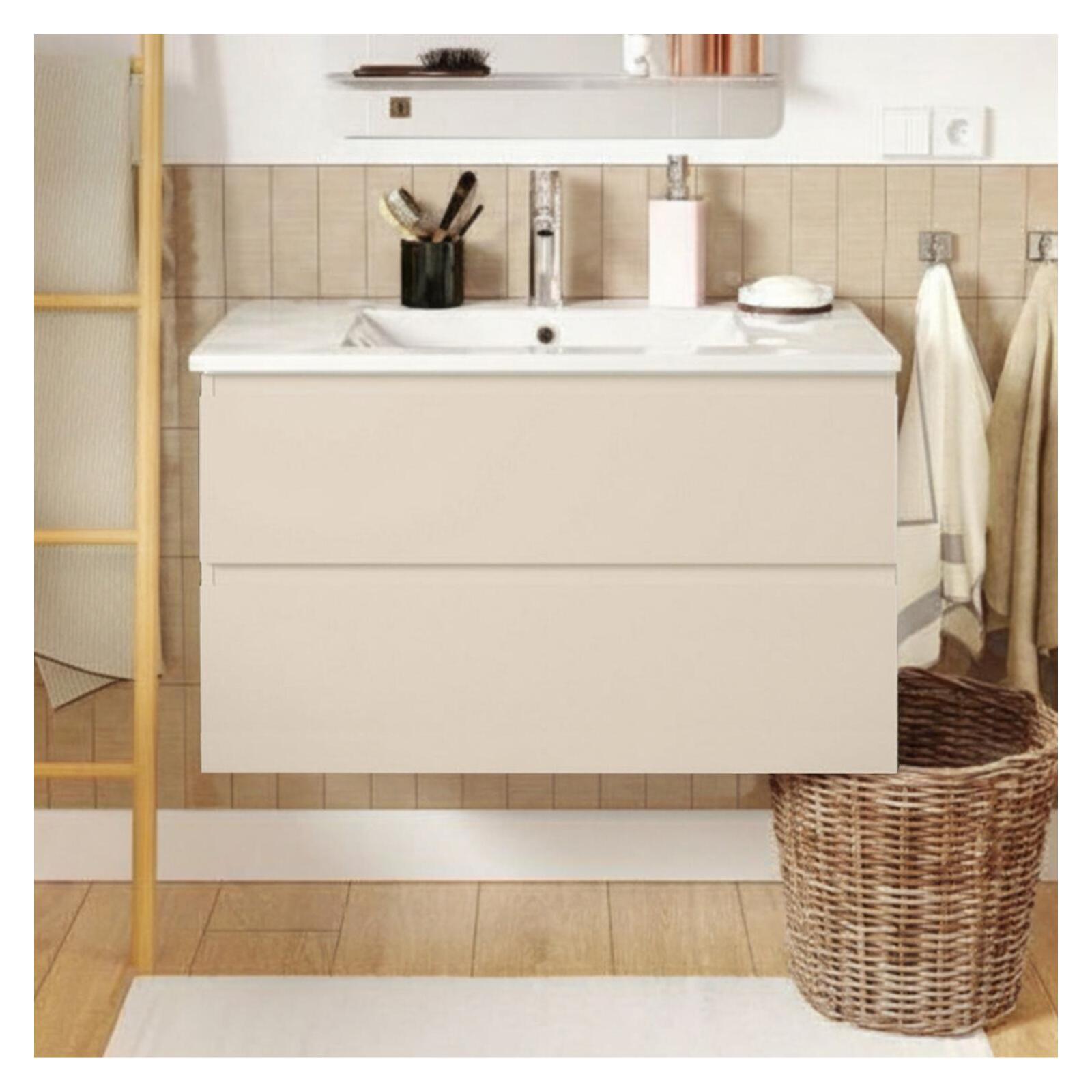 Ensemble meuble simple vasque décor chêne  80cm + vasque + robinet