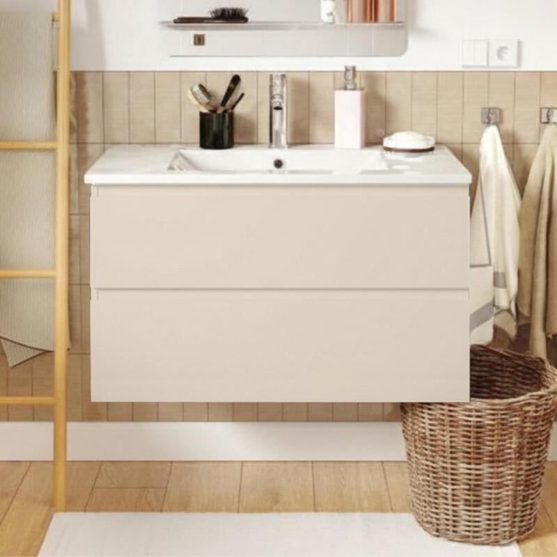 Ensemble meuble simple vasque décor chêne  80cm + vasque + robinet