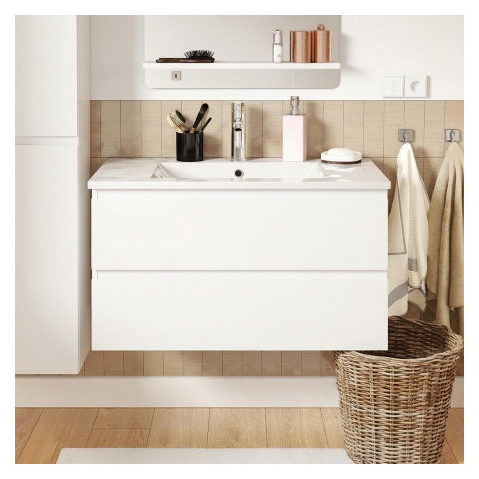 Ensemble meuble simple vasque décor chêne  80cm + vasque + robinet