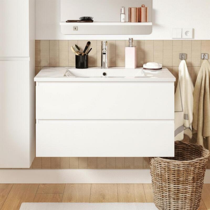 Ensemble meuble simple vasque décor chêne  80cm + vasque + robinet