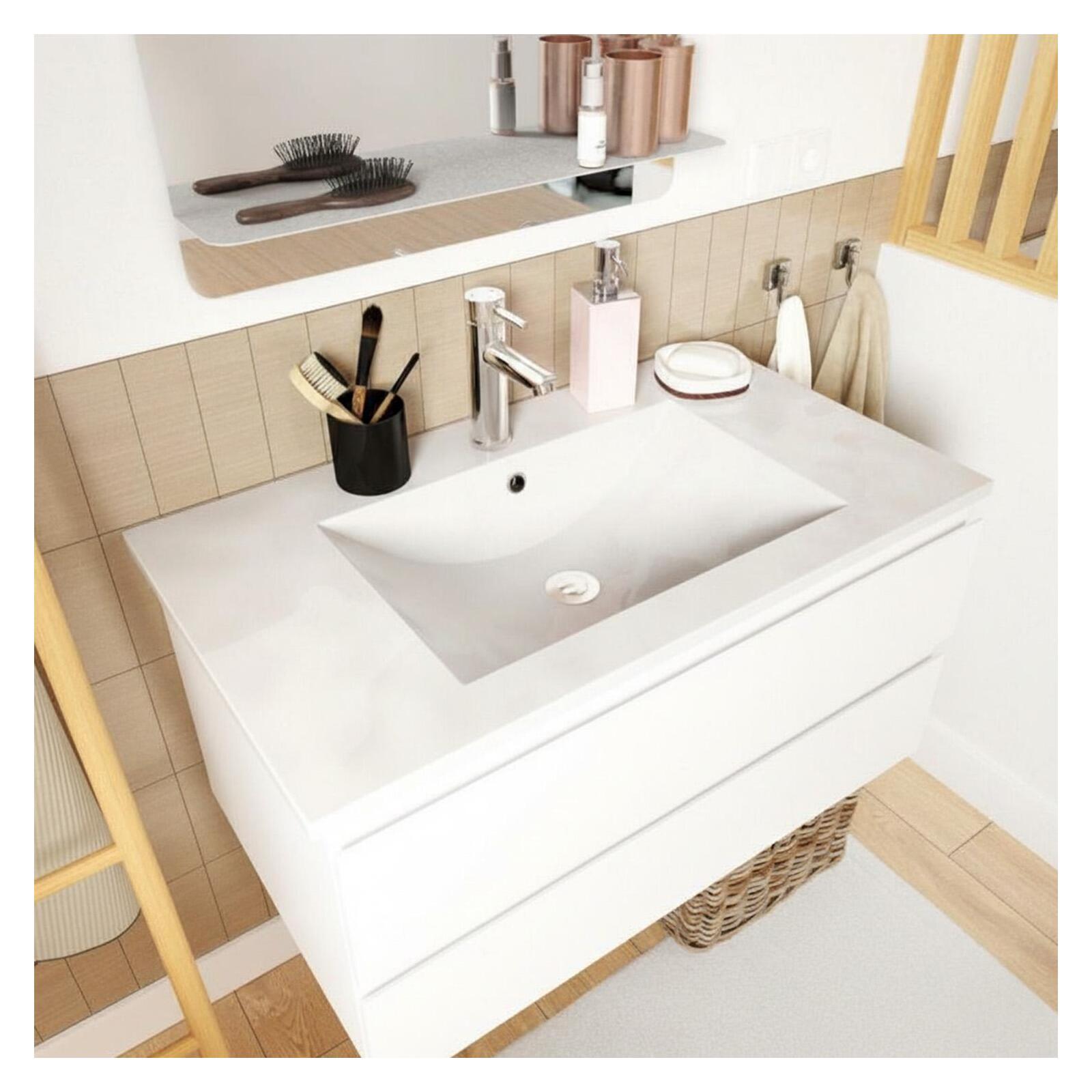 Ensemble meuble simple vasque décor chêne  80cm + vasque + robinet