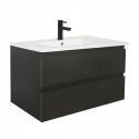 Ensemble meuble simple vasque décor chêne  80cm + vasque + robinet noir