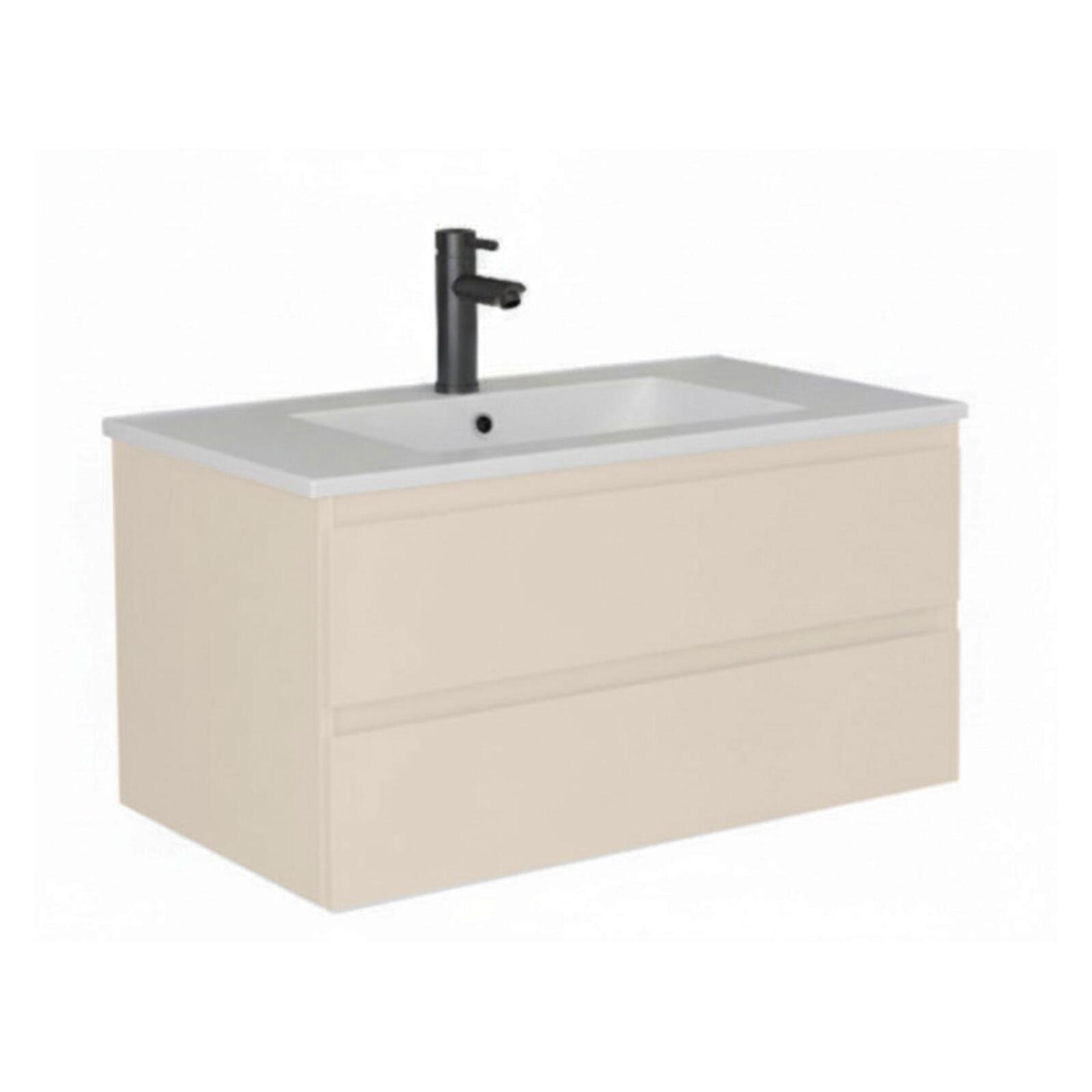 Ensemble meuble simple vasque décor chêne  80cm + vasque + robinet noir