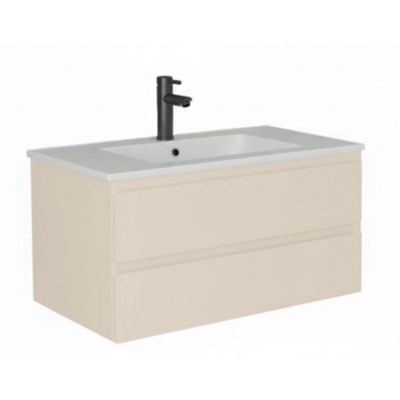 Ensemble meuble simple vasque décor chêne  80cm + vasque + robinet noir