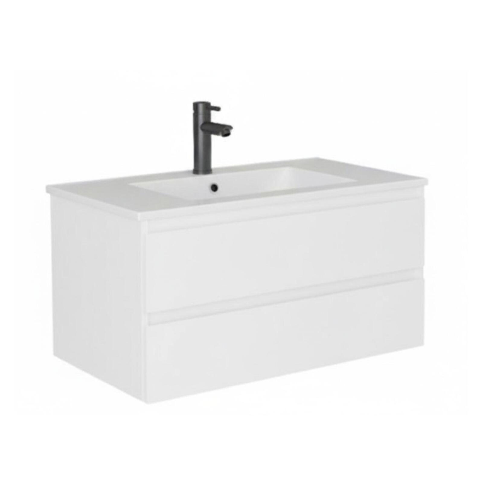 Ensemble meuble simple vasque décor chêne  80cm + vasque + robinet noir