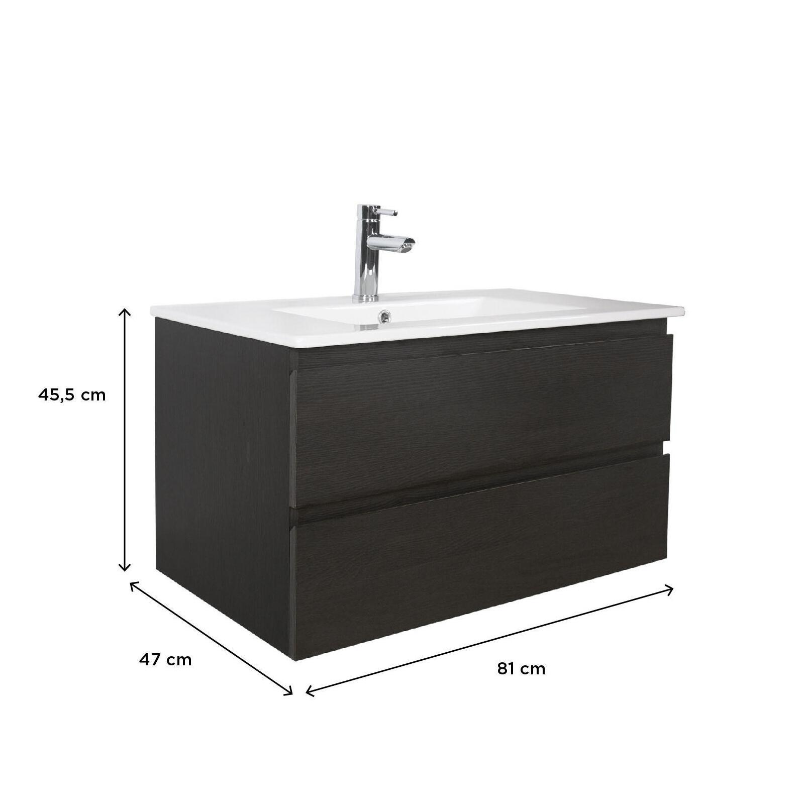 Ensemble meuble simple vasque décor chêne  80cm + vasque + robinet + miroir