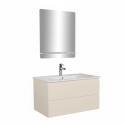 Ensemble meuble simple vasque décor chêne  80cm + vasque + robinet + miroir