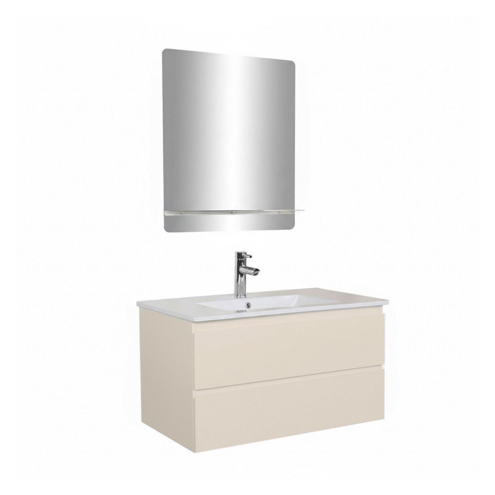 Ensemble meuble simple vasque décor chêne  80cm + vasque + robinet + miroir