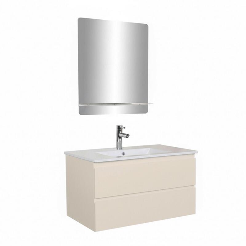Ensemble meuble simple vasque décor chêne  80cm + vasque + robinet + miroir