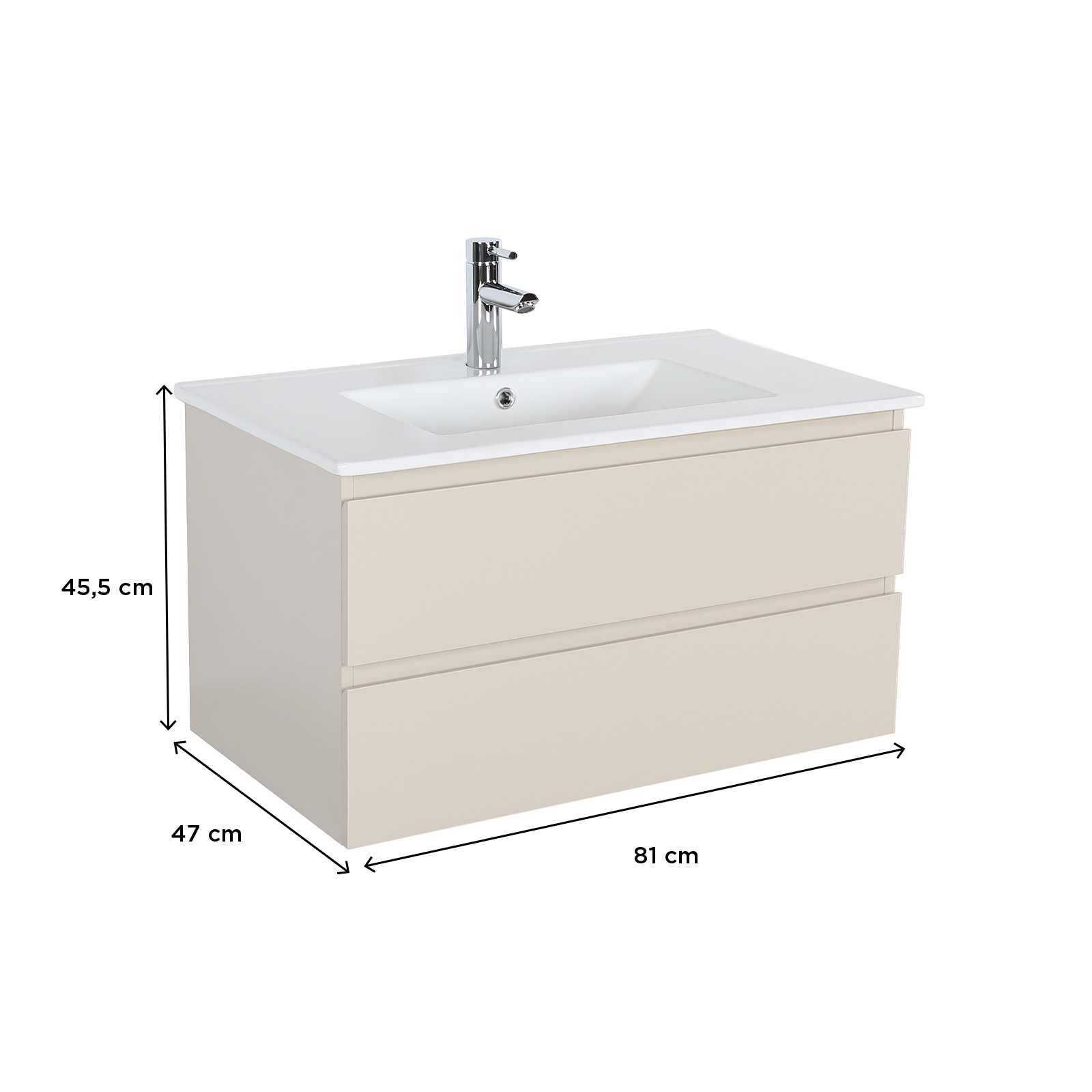 Ensemble meuble simple vasque décor chêne  80cm + vasque + robinet + miroir