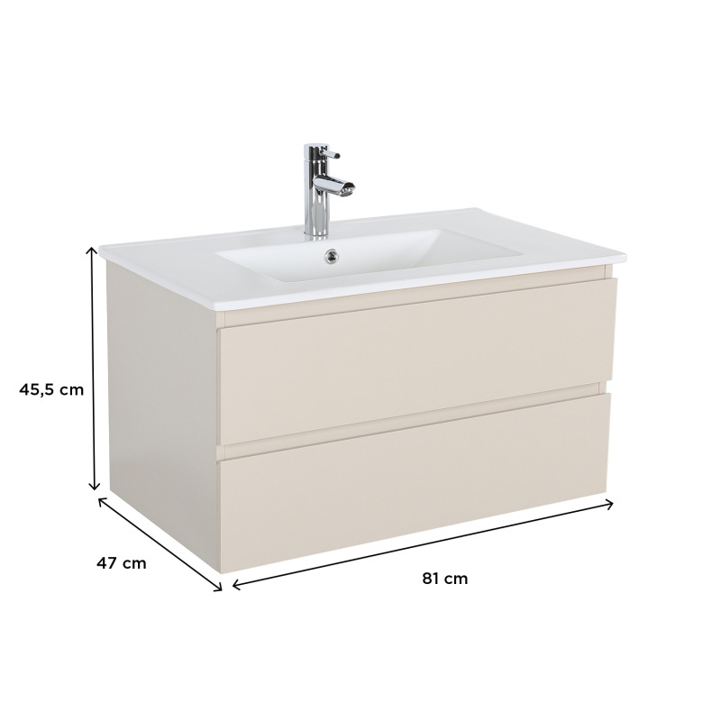 Ensemble meuble simple vasque décor chêne  80cm + vasque + robinet + miroir