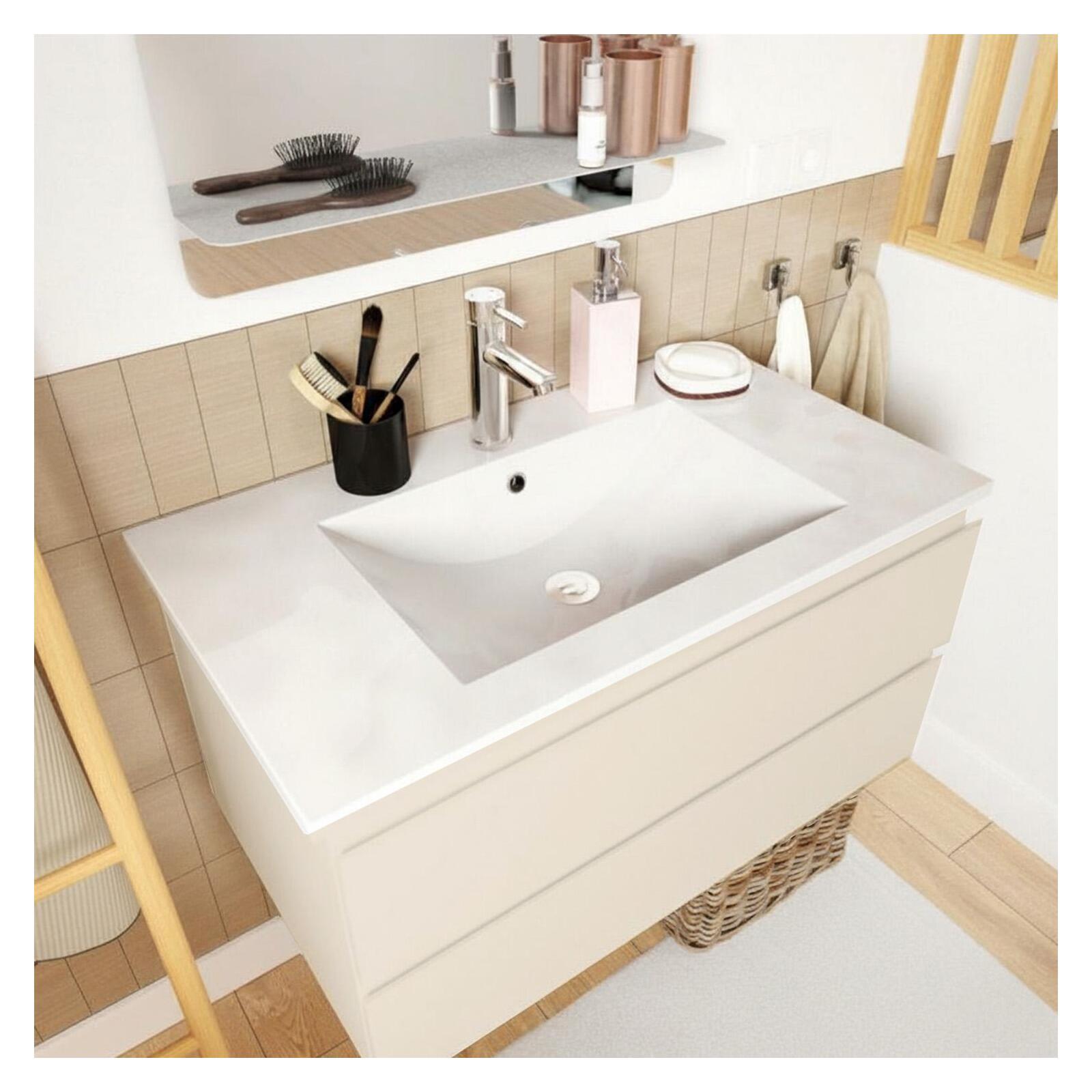 Ensemble meuble simple vasque décor chêne  80cm + vasque + robinet + miroir