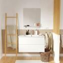 Ensemble meuble simple vasque décor chêne  80cm + vasque + robinet + miroir