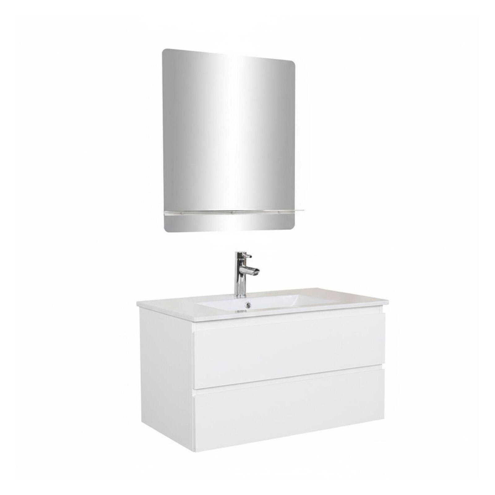 Ensemble meuble simple vasque décor chêne  80cm + vasque + robinet + miroir